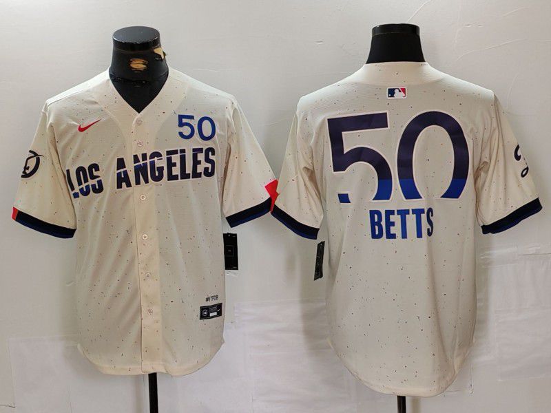 Men Los Angeles Dodgers 50 Betts Cream Fashion Nike Game MLB Jersey style 1